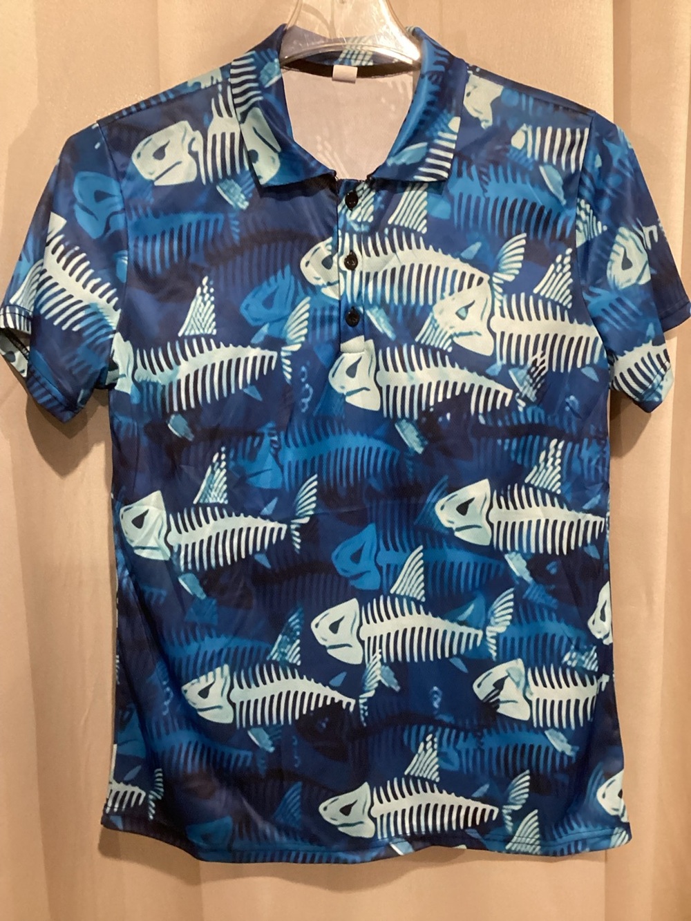 Men's Blue Fish-Print Polo Shirt